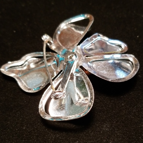 Vintage Mid Century Large Silver Tone Metal Flower Brooch Pin - Picture 10 of 12